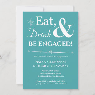 Retro Aqua Eat Drink Be Engaged Engagement Party Invitation