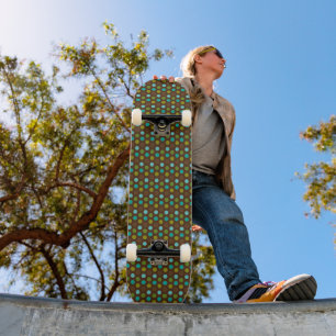 Retro Aqua, Green and Brown Polka Dots  Skateboard