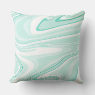 Retro Aqua Green Swirl Liquid Painting Aesthetic Cushion