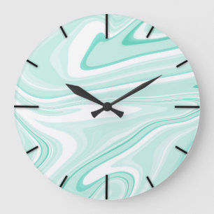 Retro Aqua Green Swirl Liquid Painting Aesthetic Large Clock