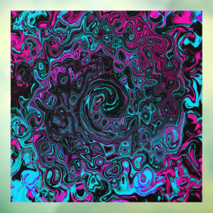 Retro Aqua Magenta and Black Abstract Swirl