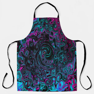 Retro Aqua Magenta and Black Abstract Swirl Apron