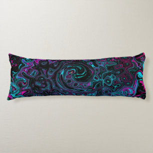 Retro Aqua Magenta and Black Abstract Swirl Body Cushion