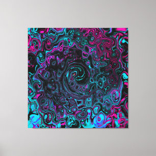 Retro Aqua Magenta and Black Abstract Swirl Canvas Print