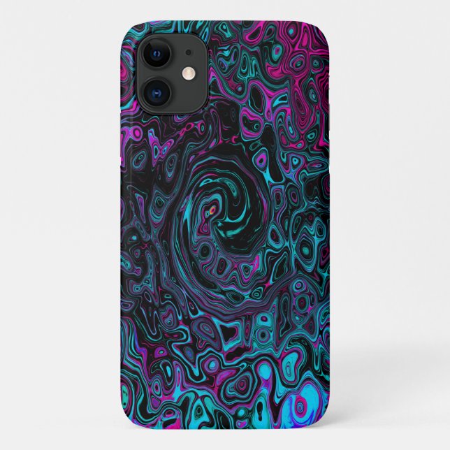 Retro Aqua Magenta and Black Abstract Swirl Case-Mate iPhone Case (Back)