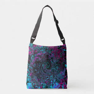 Retro Aqua Magenta and Black Abstract Swirl Crossbody Bag