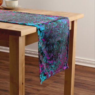 Retro Aqua Magenta and Black Abstract Swirl Long Table Runner