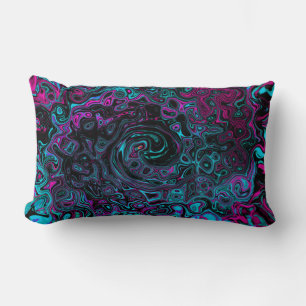 Retro Aqua Magenta and Black Abstract Swirl Lumbar Cushion