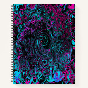 Retro Aqua Magenta and Black Abstract Swirl Notebook