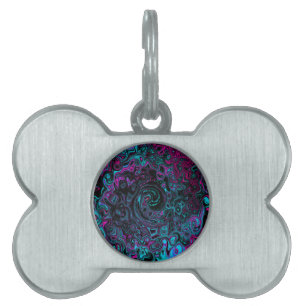 Retro Aqua Magenta and Black Abstract Swirl Pet ID Tag