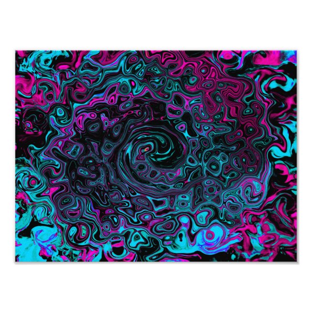 Retro Aqua Magenta and Black Abstract Swirl Photo Print (Front)