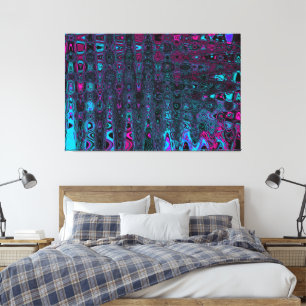 Retro Aqua Magenta and Black Abstract Waves Canvas Print