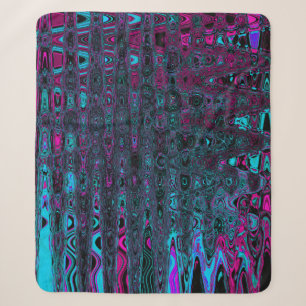 Retro Aqua Magenta and Black Abstract Waves Sherpa Blanket