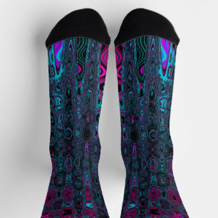 Retro Aqua Magenta and Black Abstract Waves Socks