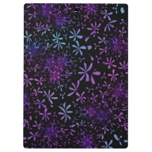 Retro Aqua Purple Floral Blossoms Clipboard