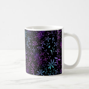 Retro Aqua Purple Floral Blossoms Coffee Mug