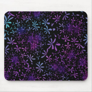 Retro Aqua Purple Floral Blossoms Mouse Pad