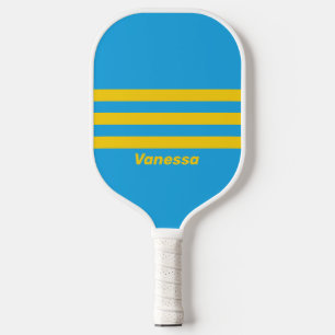 Retro Aqua Reef Three Across Striping with Name Pickleball Paddle