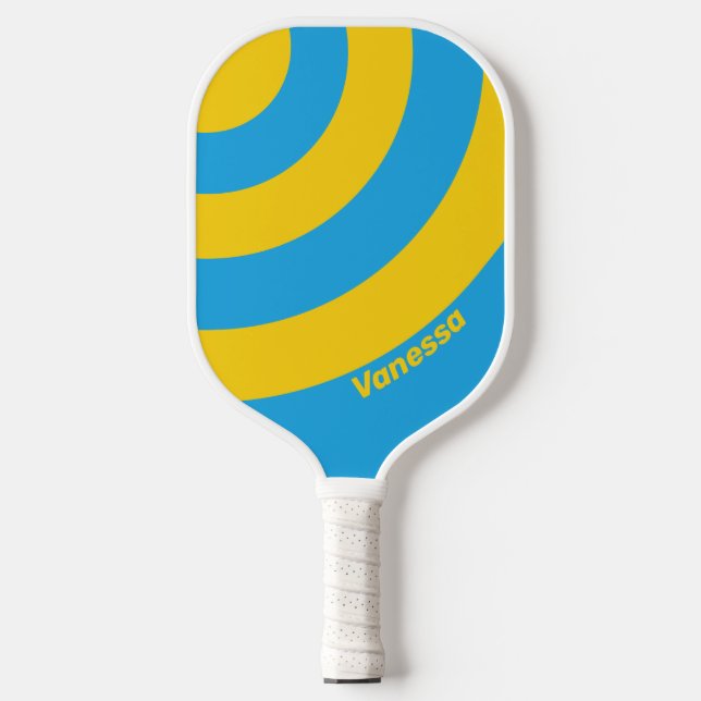Retro Aqua Reef Three Circle Stripe with Name Pickleball Paddle (Front)