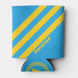 Retro Aqua Reef Three Stripes with Name Can Cooler