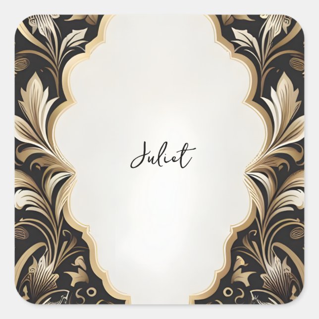 Retro Arabic Exotic Bold Damask Bridal Shower Square Sticker (Front)