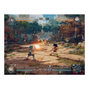 Retro Arcade Fighter Game Showdown Scene Poster