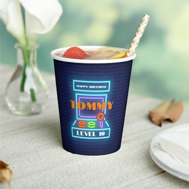 Retro Arcade Game Birthday Party Paper Cups (Insitu)
