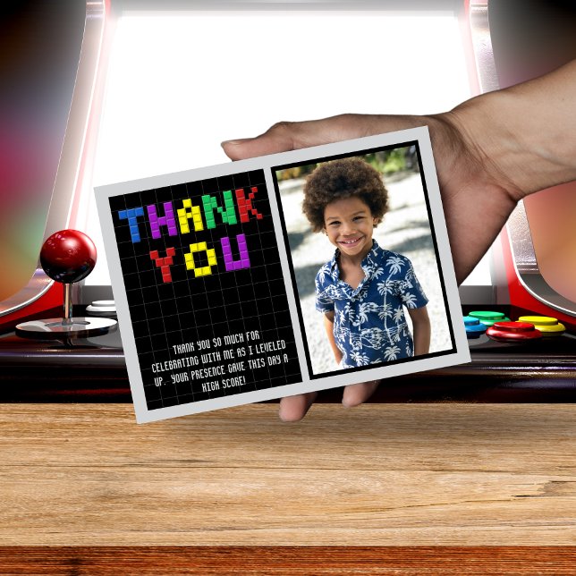 Retro Arcade Game Photo Birthday Party Thank You Card (Retro Arcade Game Photo Birthday Party Thank You Card
)