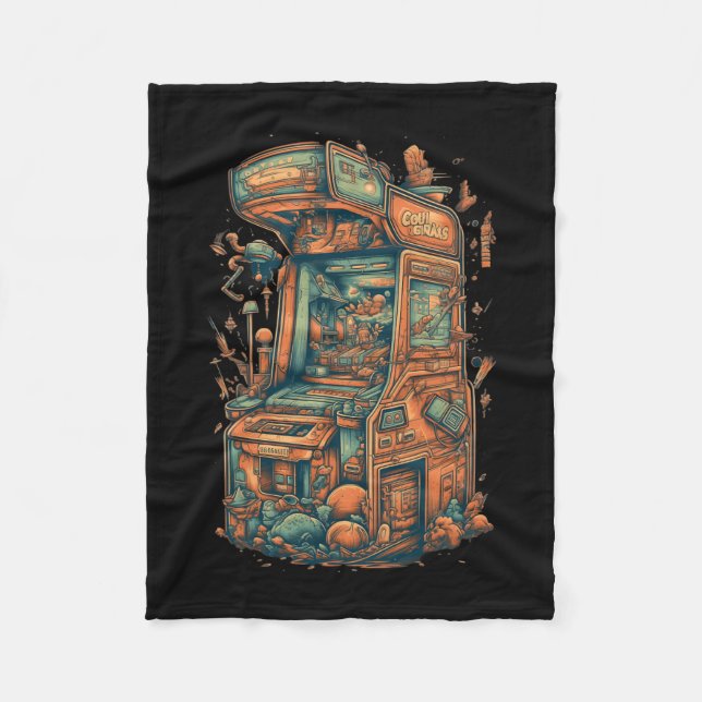 Retro Arcade Gamer Clic Gaming Arcade Machine  Fleece Blanket (Front)