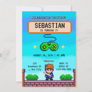 Retro Arcade Gamer Cool Video Game Gaming Birthday Invitation