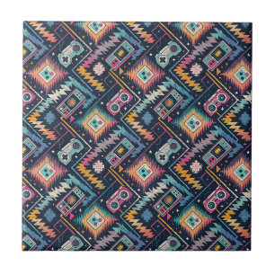 Retro Arcade Geek Gaming Glitch & Pixel Pattern Tile