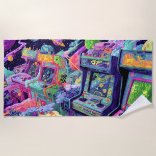 Retro Arcade Machines in Space Beach Towel