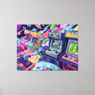 Retro Arcade Machines in Space Canvas Print