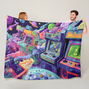 Retro Arcade Machines in Space Fleece Blanket