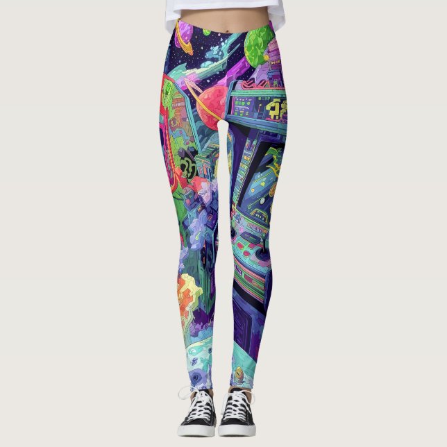 Retro Arcade Machines in Space Leggings (Front)