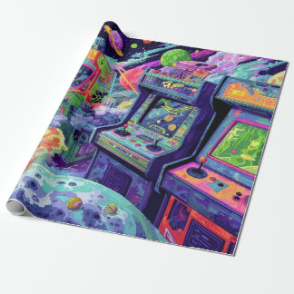 Retro Arcade Machines in Space Wrapping Paper