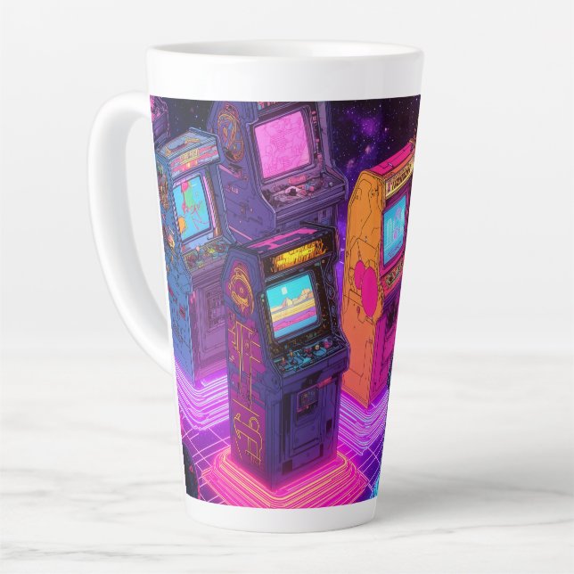 Retro Arcade Machines Latte Mug (Left Angle)