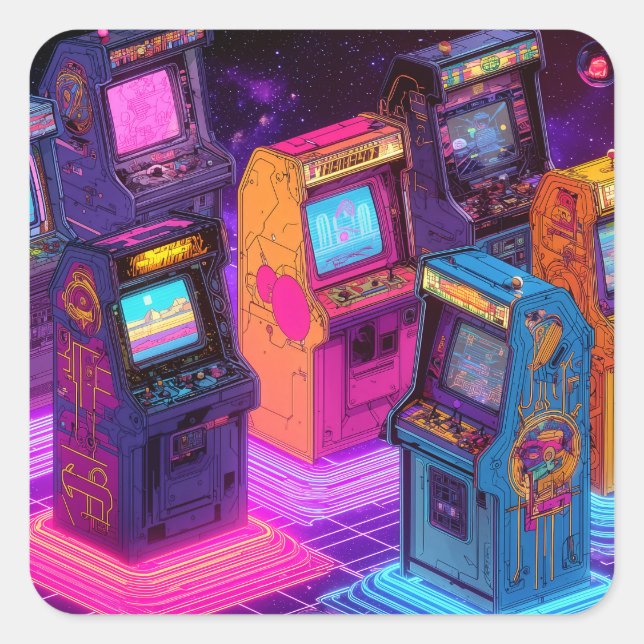 Retro Arcade Machines Square Sticker (Front)