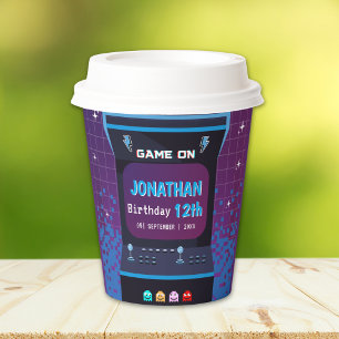 Retro Arcade Paper   Game On Birthday Party Cups