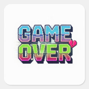 Retro arcade style game over text square sticker
