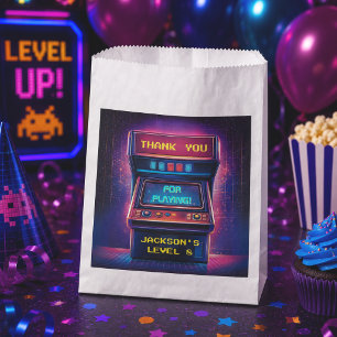 Retro Arcade Thank You Birthday Party Sticker Favour Bags