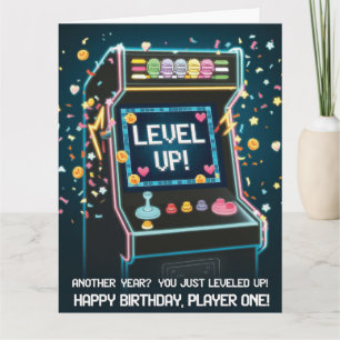 Retro Arcade-Themed Birthday - "Level Up!" Gamer Card