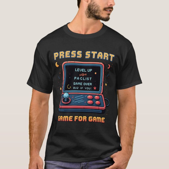 Retro Arcade "Time to Level Up" Pixel Art T-Shirt  (Front)