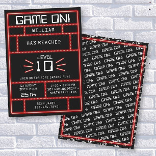 Retro Arcade Video Game Neon Kids Birthday Invitation