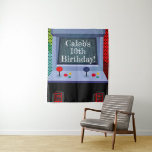 Retro Arcade Video Games Birthday Party Backdrop Tapestry