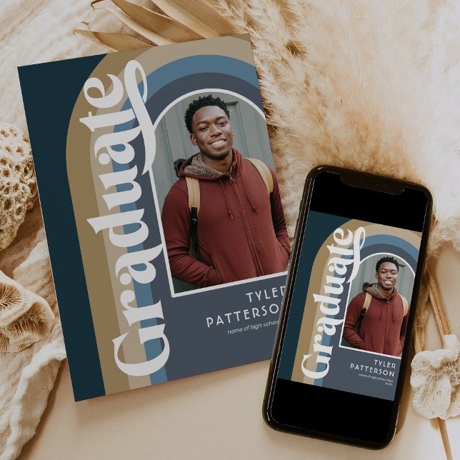 Retro Arch Blue Photo 2025 Graduation Announcement (Creator Uploaded)
