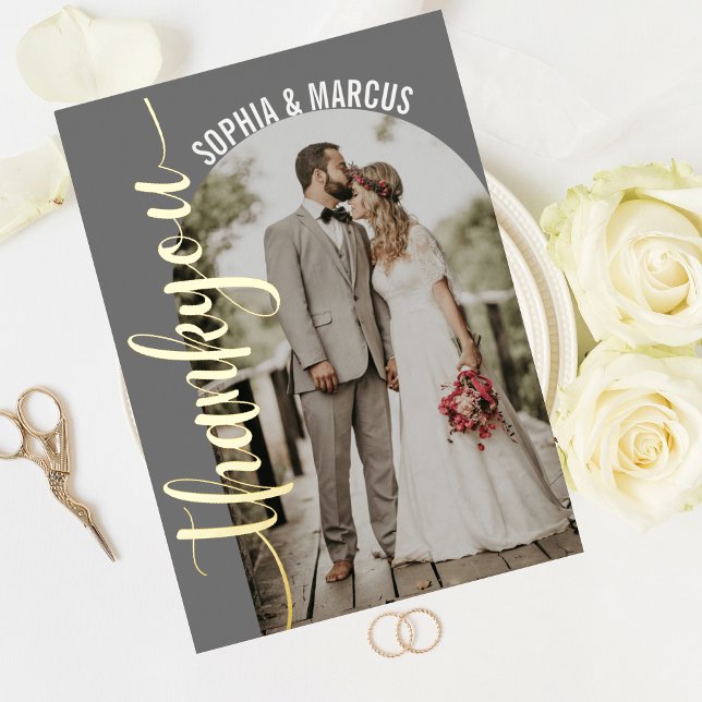 Retro Arch Elegant Wedding Photo Thank You Card (Creator Uploaded)