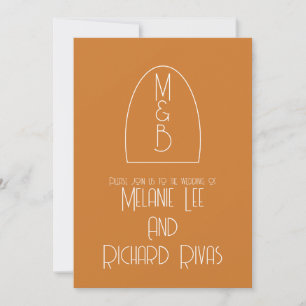   Retro Arch Initial Wedding Terracotta  Invitation
