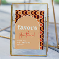Retro Arch Orange Wedding Favours Sign