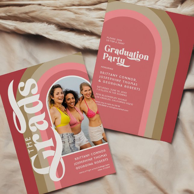 Retro Arch Photo 2025 Pink Joint Graduation Party Invitation (Creator Uploaded)